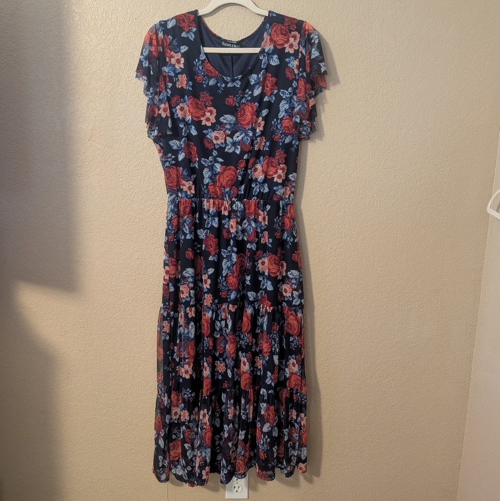 Elizabeth & Nicole Floral Print Tiered Midi Dress